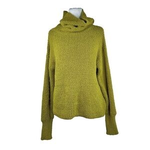 MYSTREE Women's Yellow/Green Tint Super Soft Cowl Neck Textured Sweater Size S